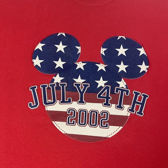Vintage Disney Store Shirt Adult XL Red July 4Th 2002 Mickey Emblem Stars Stripe - Picture 2 of 9
